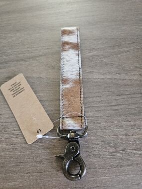 Cowhide Wristlet Key Fob in Brown & White-NWT